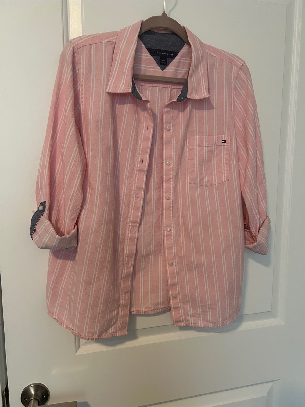Tommy Hilfiger Ladies Light Pink Striped Casual Button Down Shirt